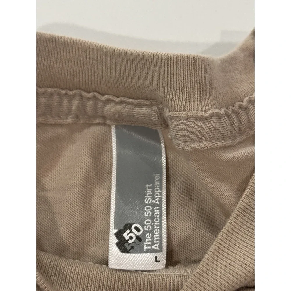 American Apparel Men's L Tan Love Revolution Graphic Print Crew Neck T-Shirt